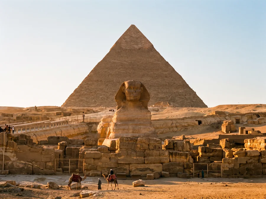 The Great Sphinx of Giza with the Pyramid of Khafre behind it