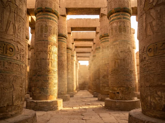 Sunbeams between the columns of Karnak Temple in Luxor