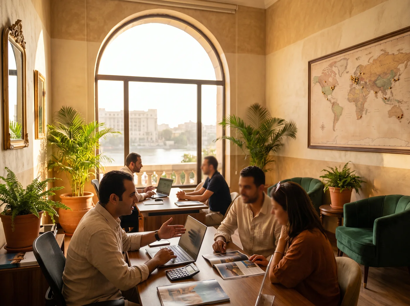 Travel consultants at work in the Duna Tours Egypt office in Giza